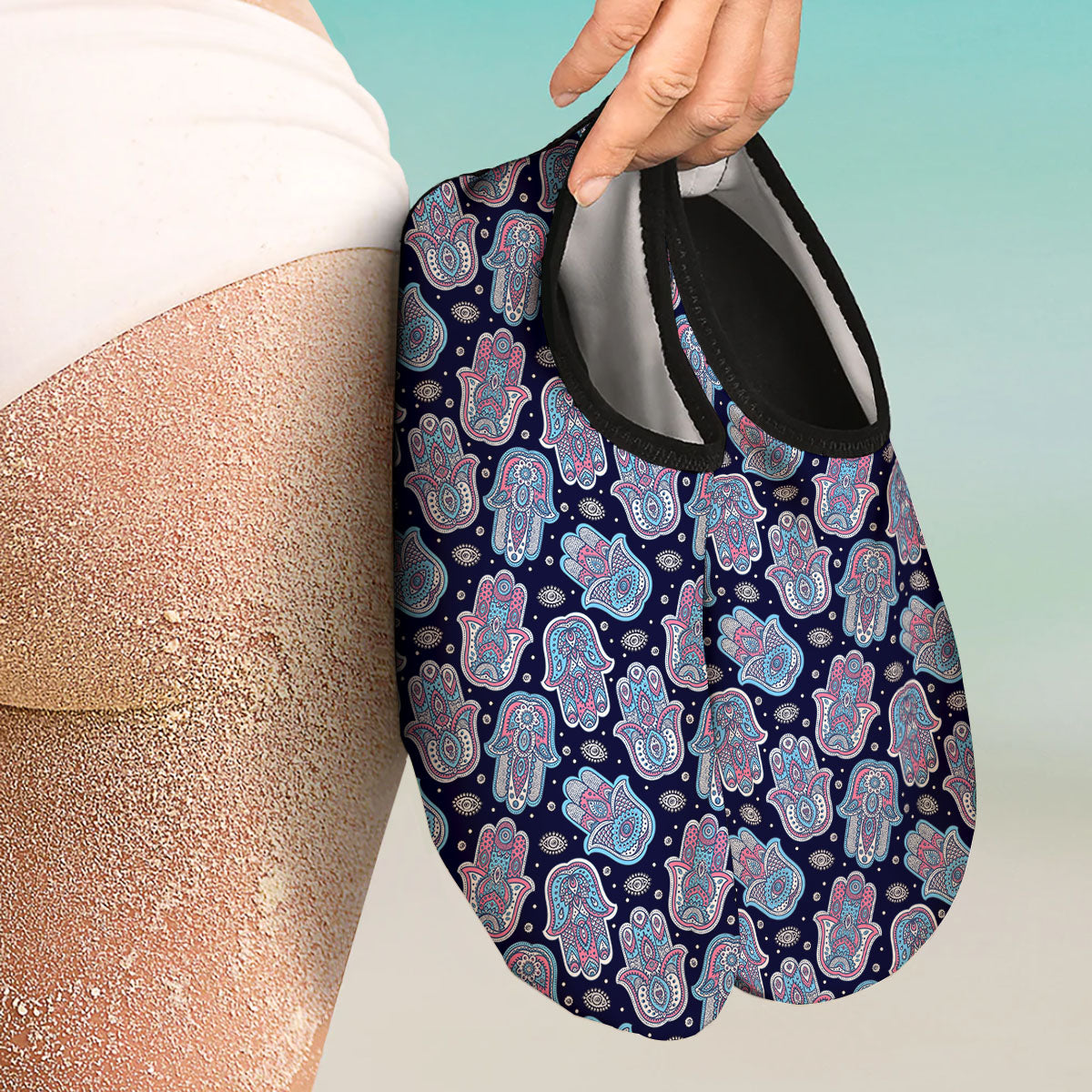 Hamsa Boho Print Pattern Water Shoes-grizzshop