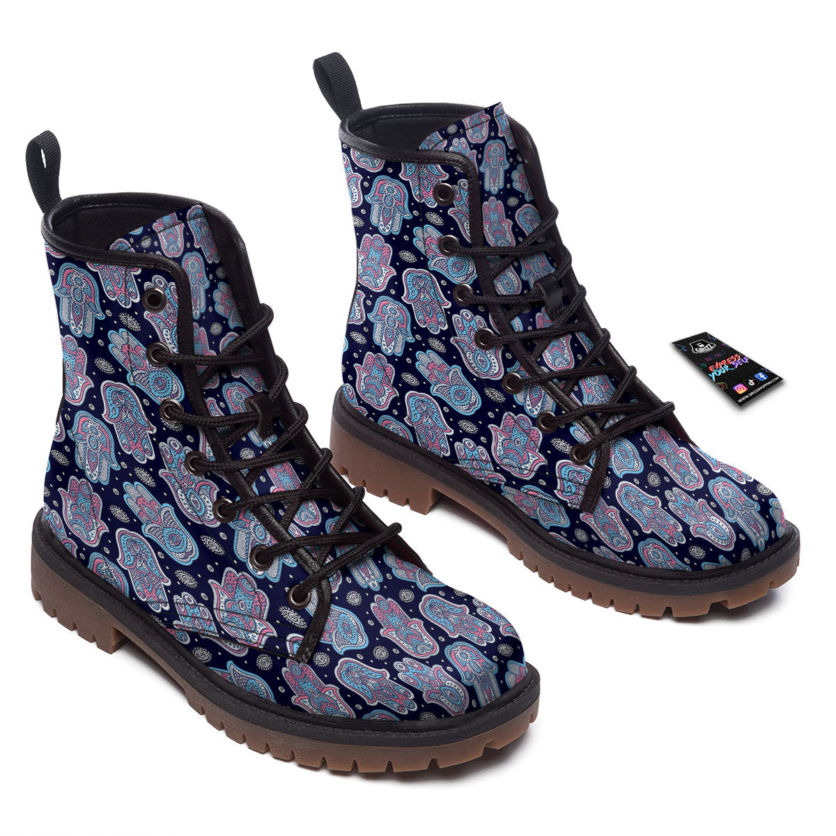 Hamsa Boho Print Pattern Work Boots-grizzshop