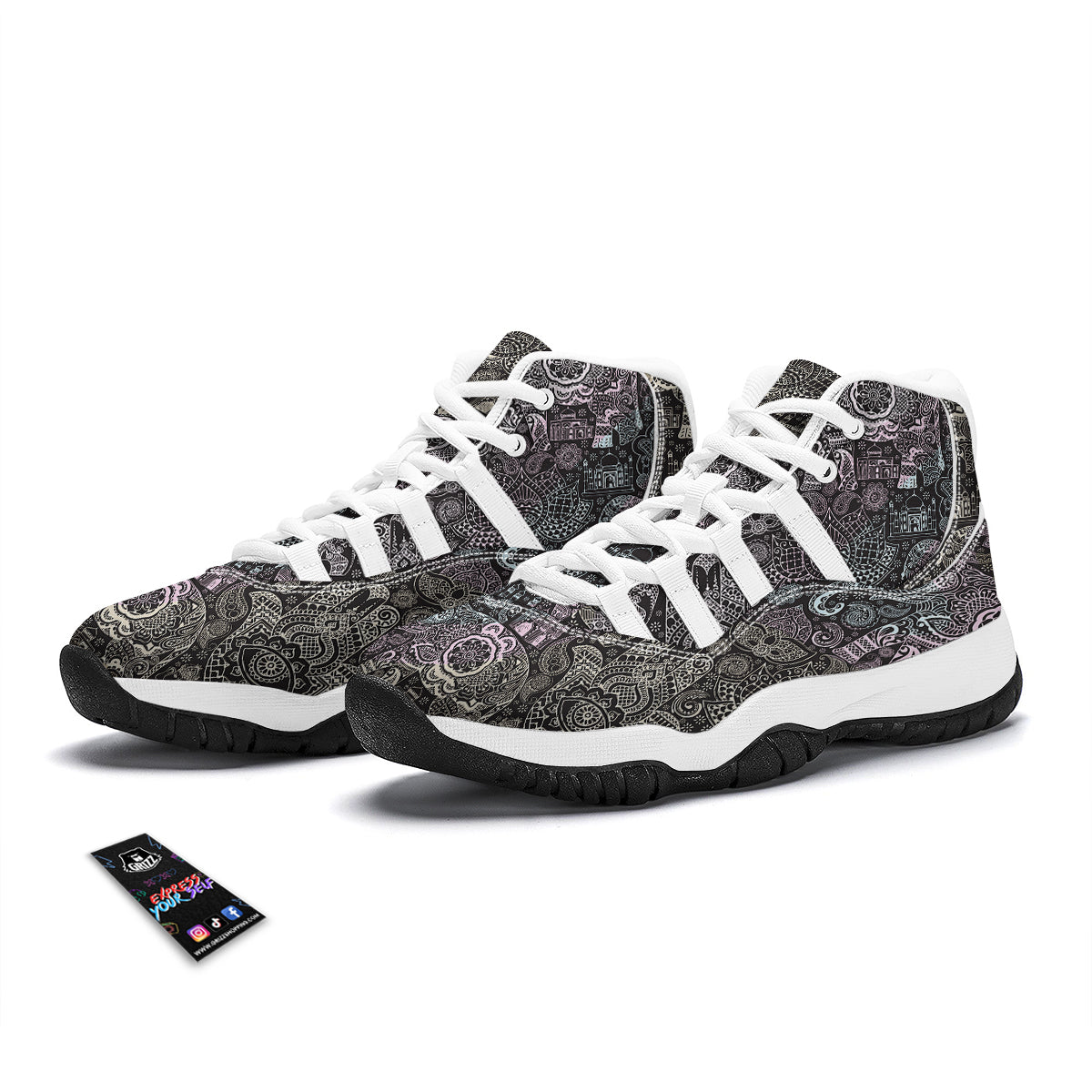 Hamsa Elephant Mandala Print White Bball Shoes-grizzshop