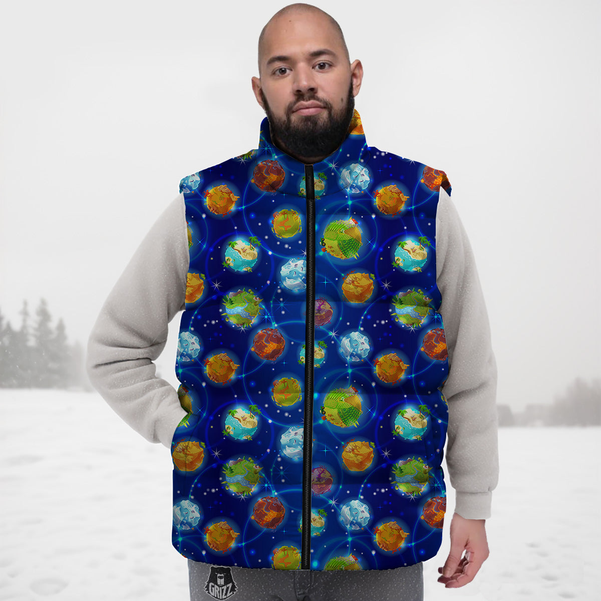 Hamsa Evil Eye Print Pattern Down Vest