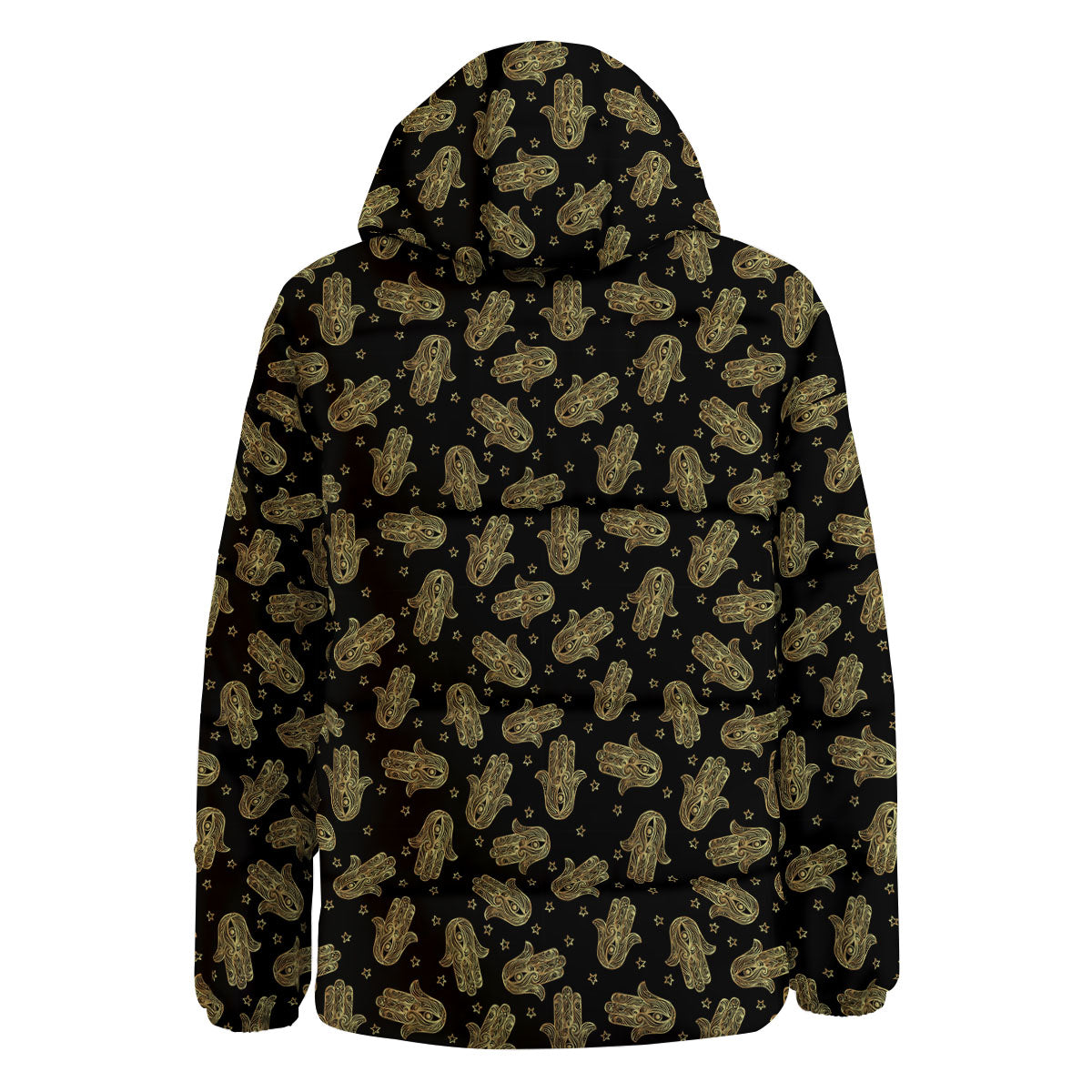 Hamsa Gold Print Pattern Down Jacket-grizzshop