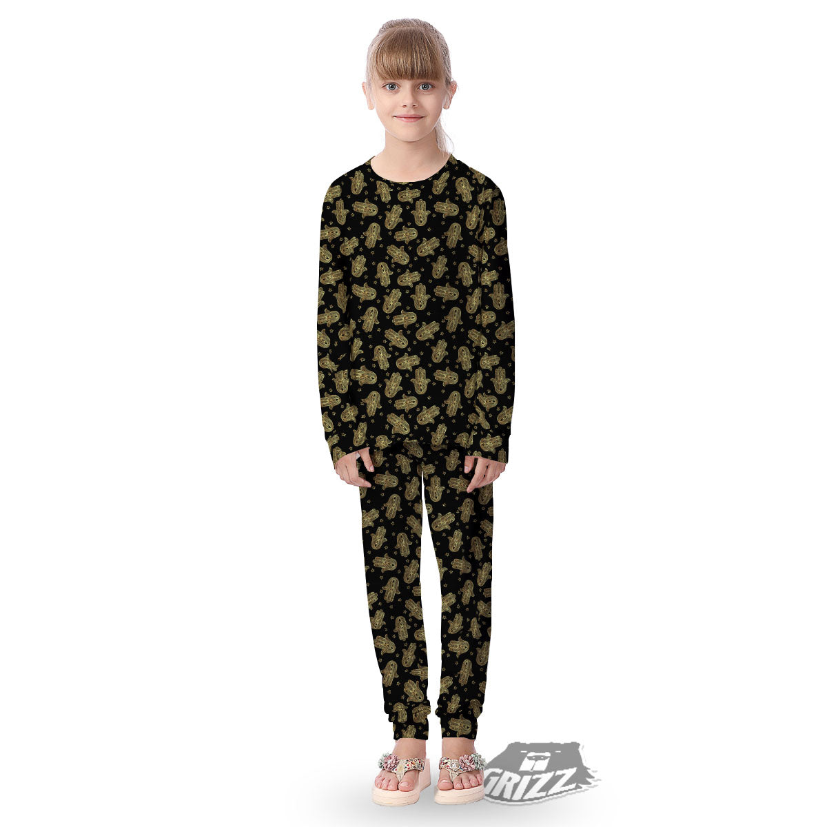 Hamsa Gold Print Pattern Kid's Pajamas-grizzshop