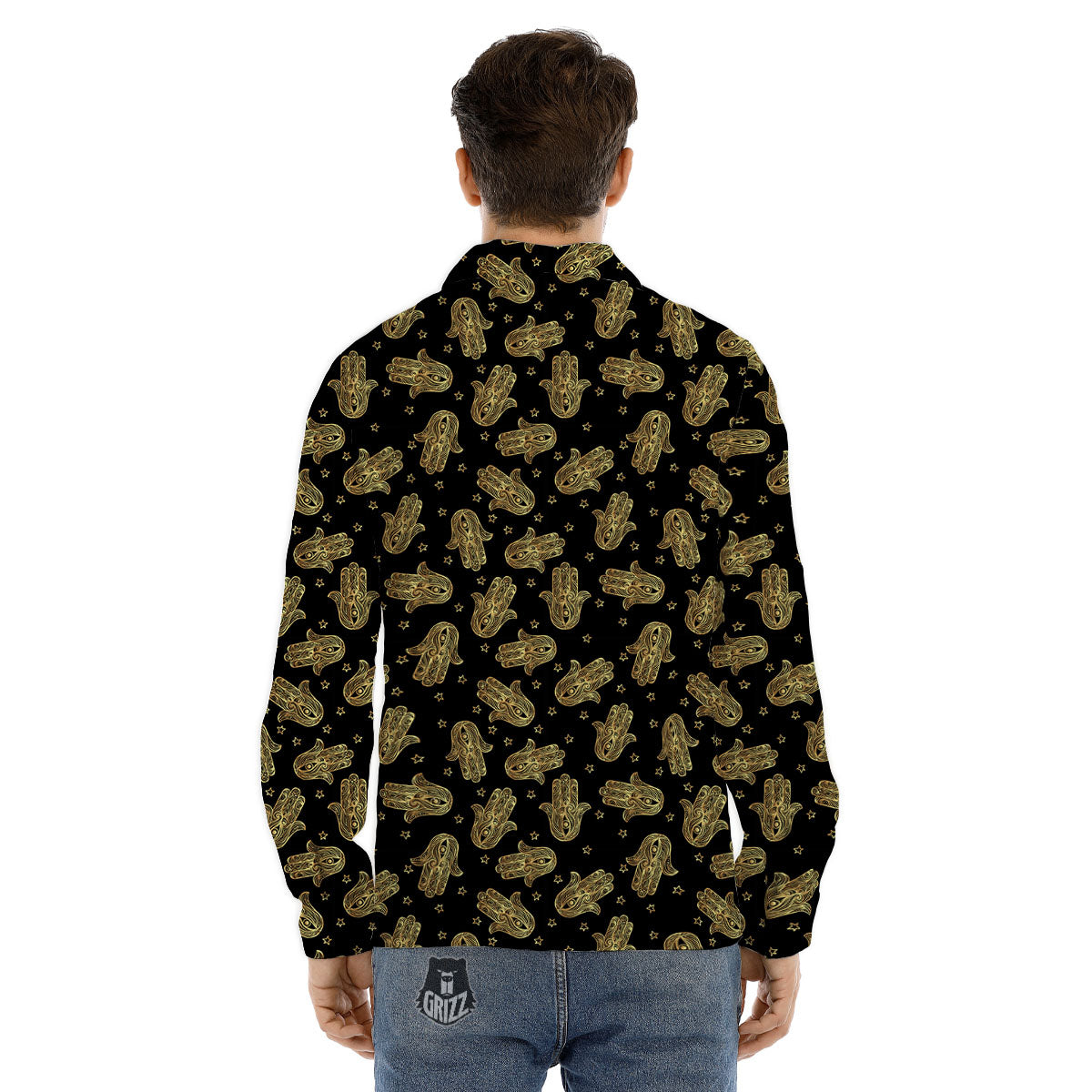 Hamsa Gold Print Pattern Men's Dress Shirts-grizzshop