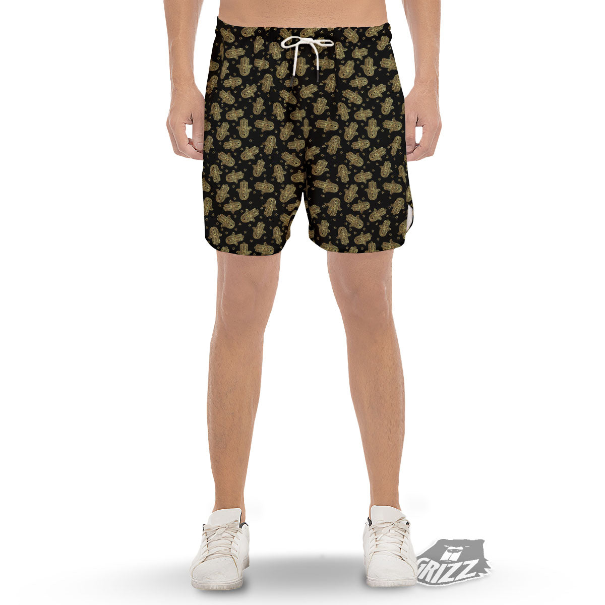 Hamsa Gold Print Pattern Men's Gym Shorts-grizzshop