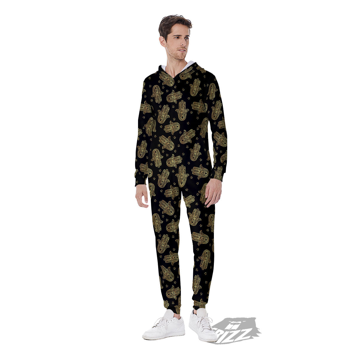 Hamsa Gold Print Pattern Men's Jumpsuit-grizzshop