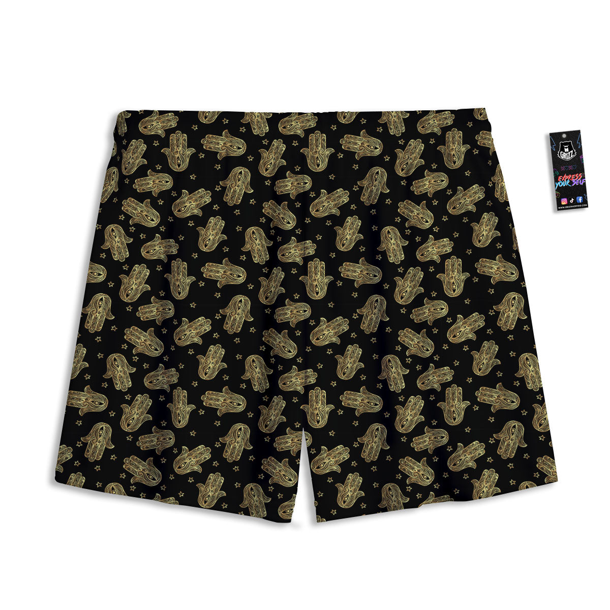 Hamsa Gold Print Pattern Mesh Shorts