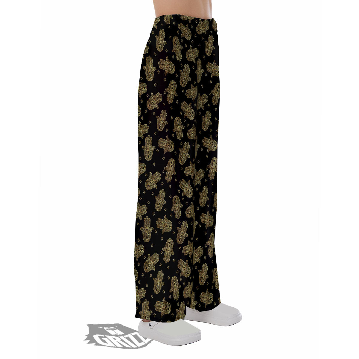 Hamsa Gold Print Pattern Pajama Pants-grizzshop
