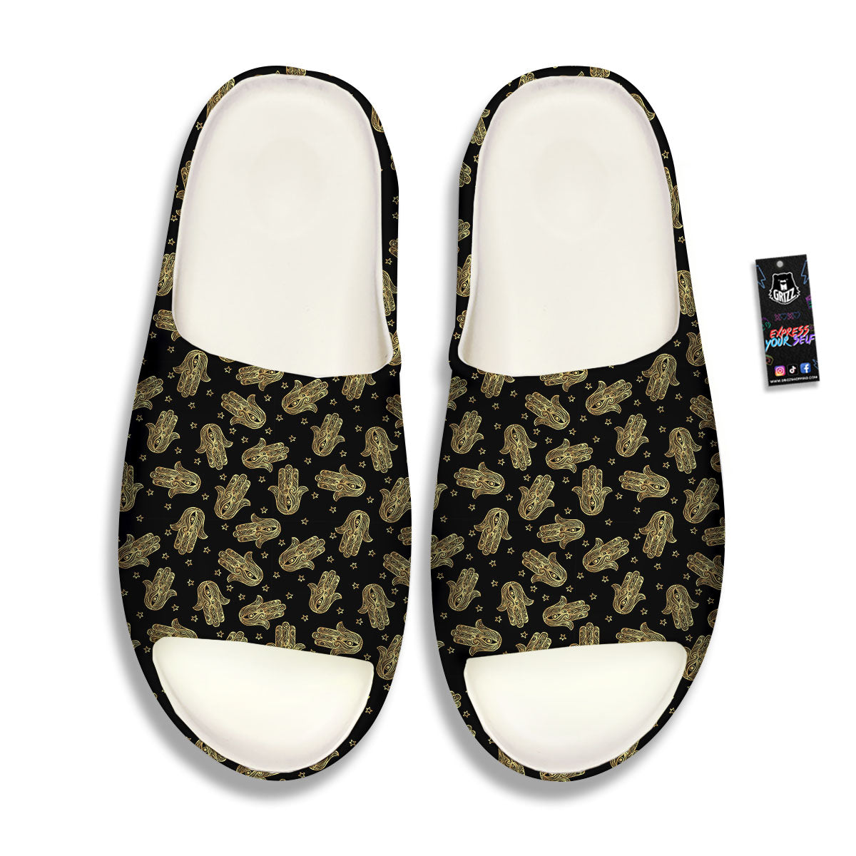 Hamsa Gold Print Pattern Sandals-grizzshop