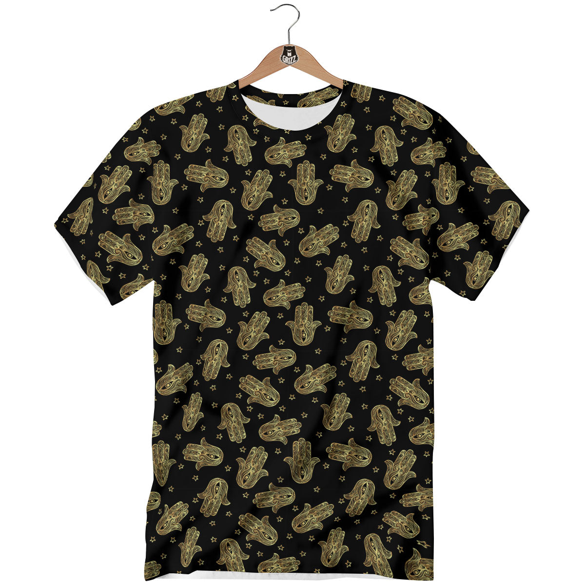 Hamsa Gold Print Pattern T-Shirt-grizzshop