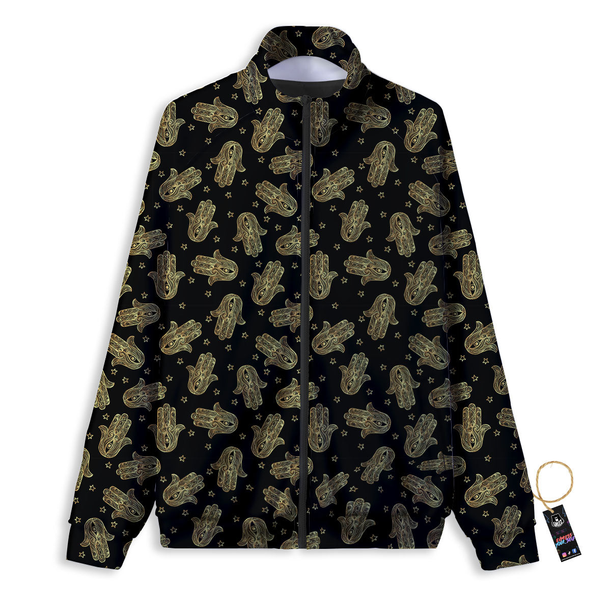 Hamsa Gold Print Pattern Track Jacket-grizzshop