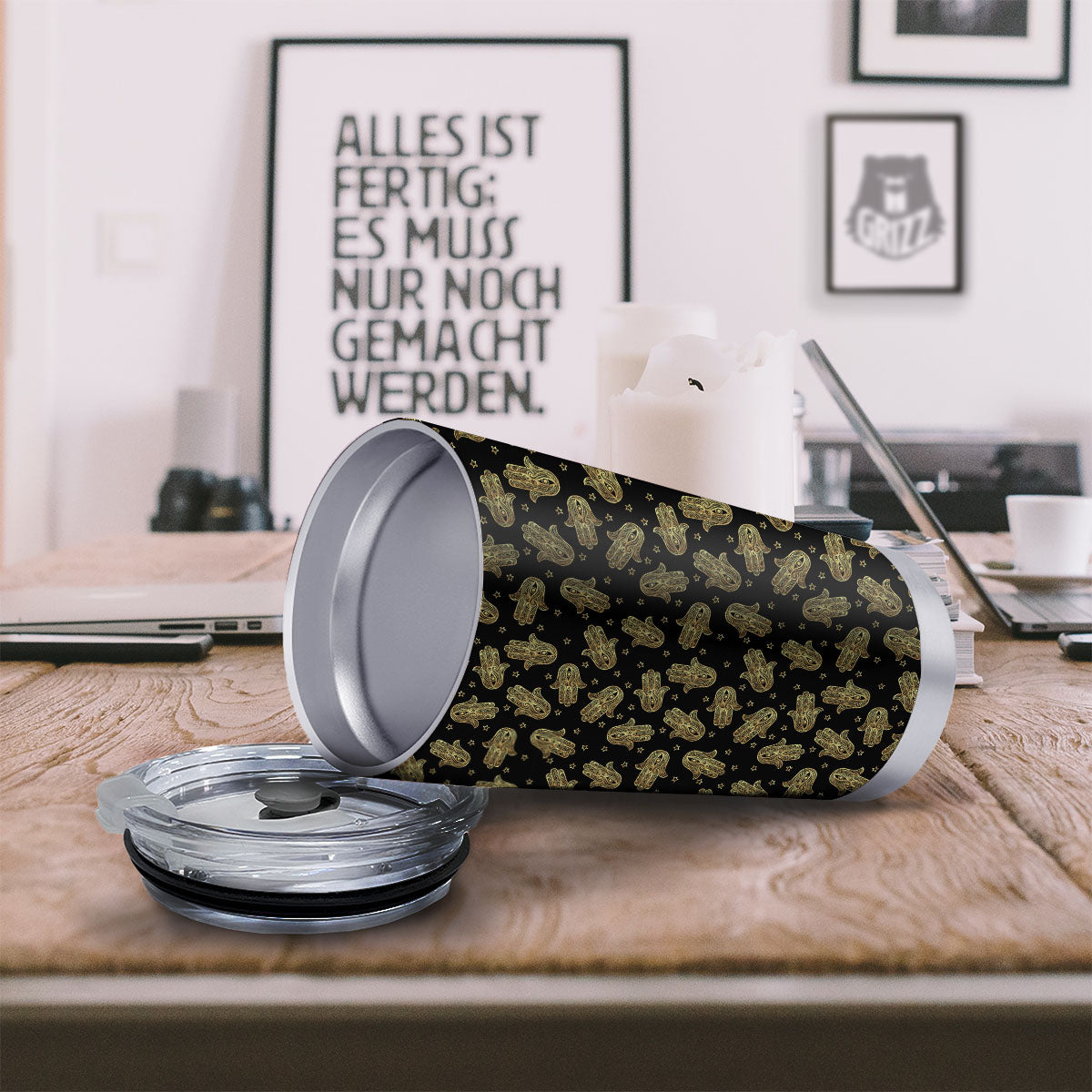 Hamsa Gold Print Pattern Tumbler-grizzshop