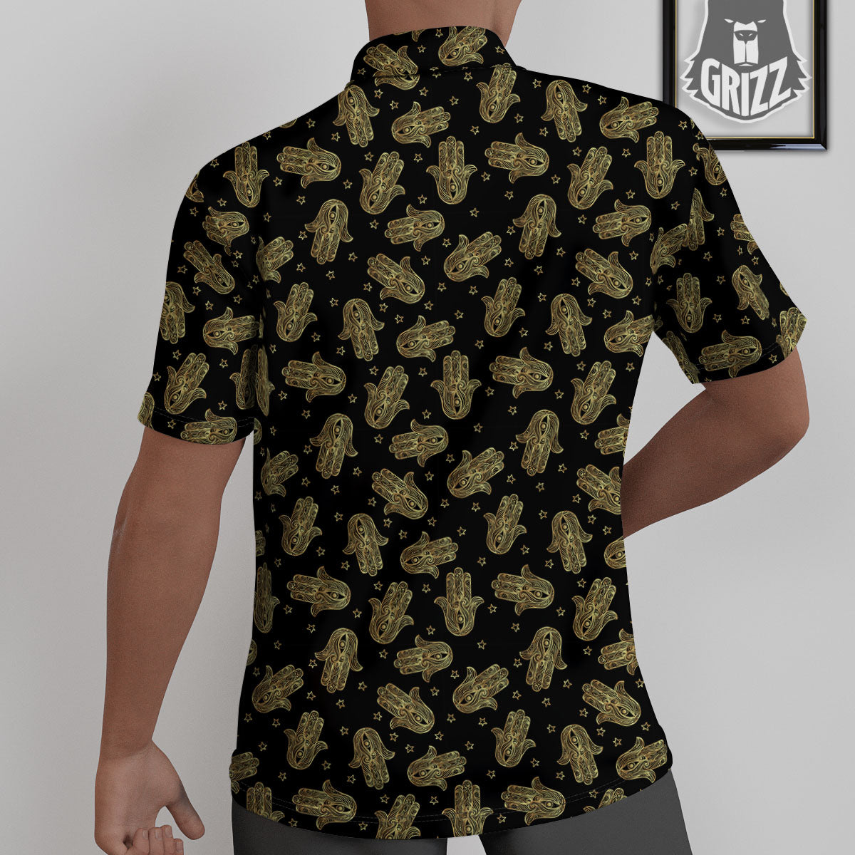 Hamsa Gold Print Pattern Untucked Shirts-grizzshop