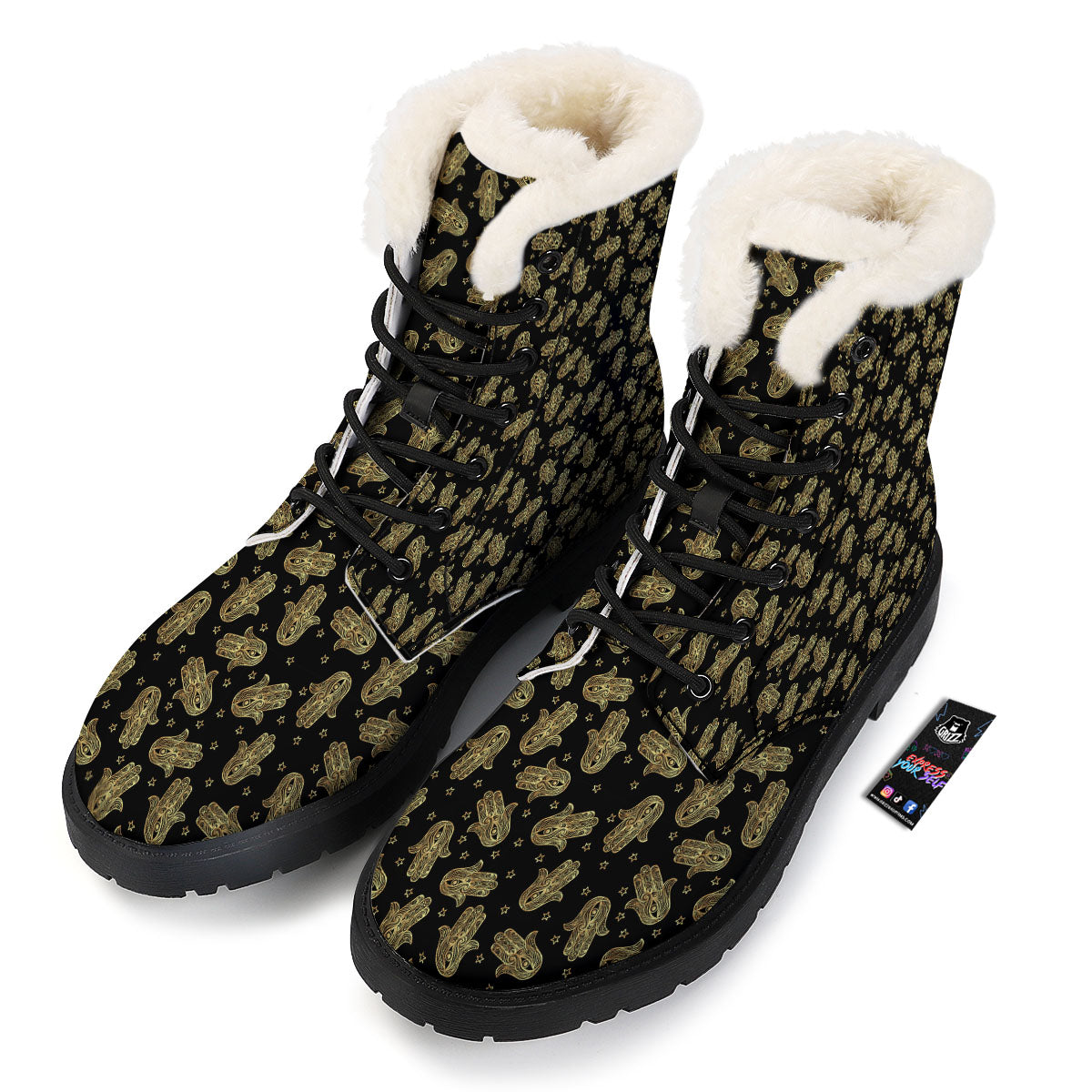 Hamsa Gold Print Pattern Winter Boots-grizzshop
