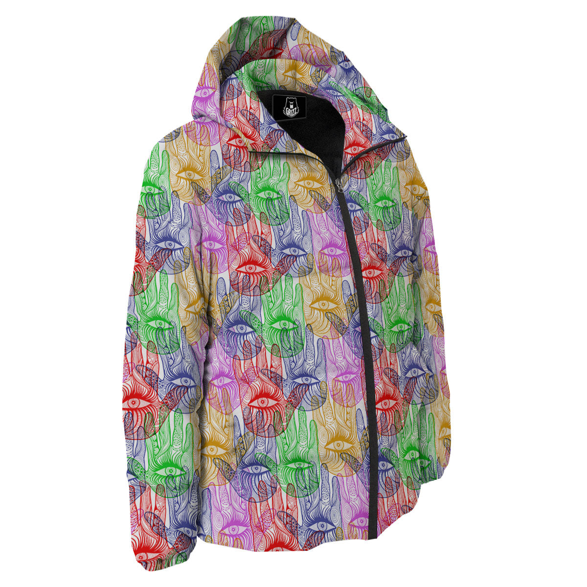Hamsa Hand Colorful Print Down Jacket-grizzshop
