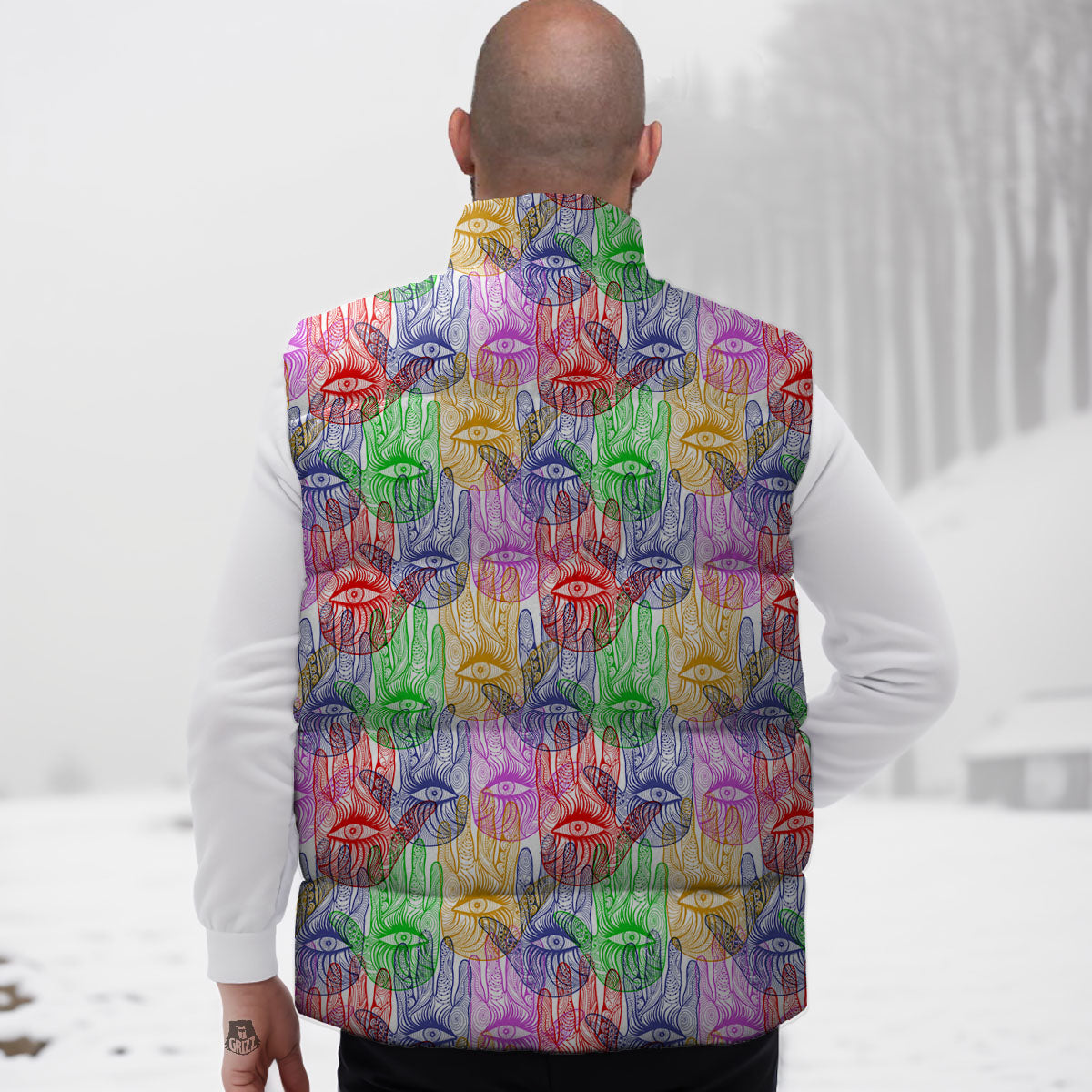 Hamsa Hand Colorful Print Down Vest