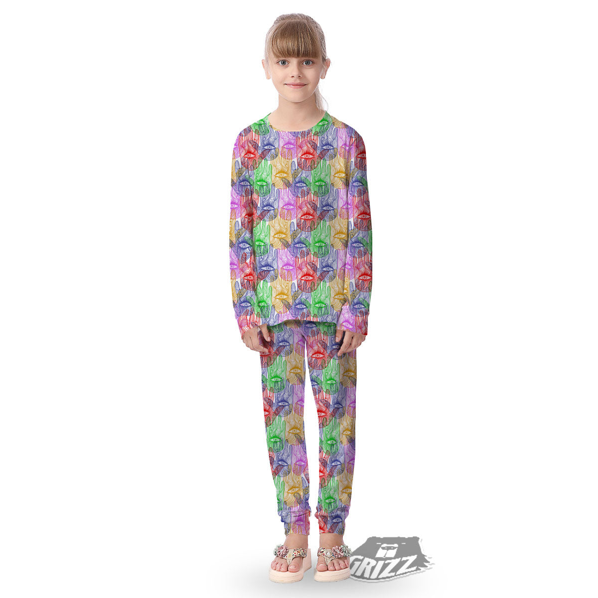 Hamsa Hand Colorful Print Kid's Pajamas-grizzshop