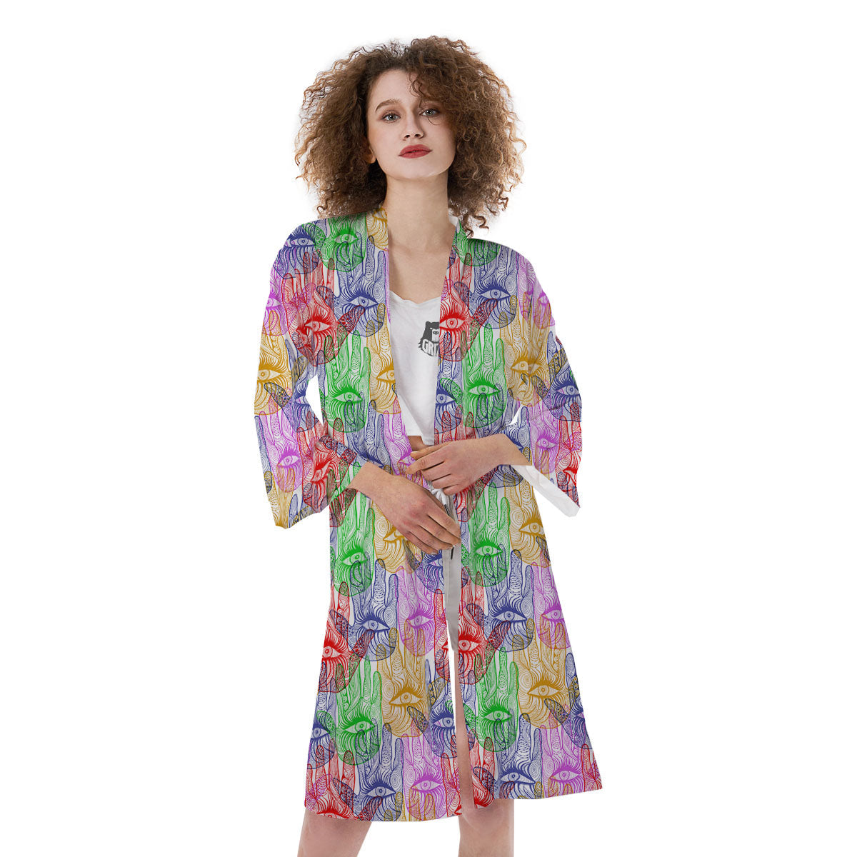 Hamsa Hand Colorful Print Kimono-grizzshop