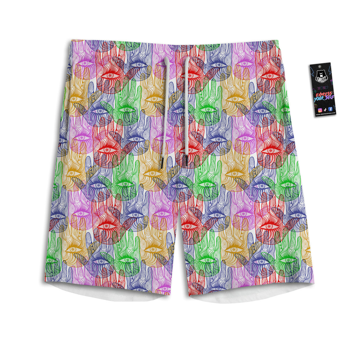 Hamsa Hand Colorful Print Men's Athletic Shorts