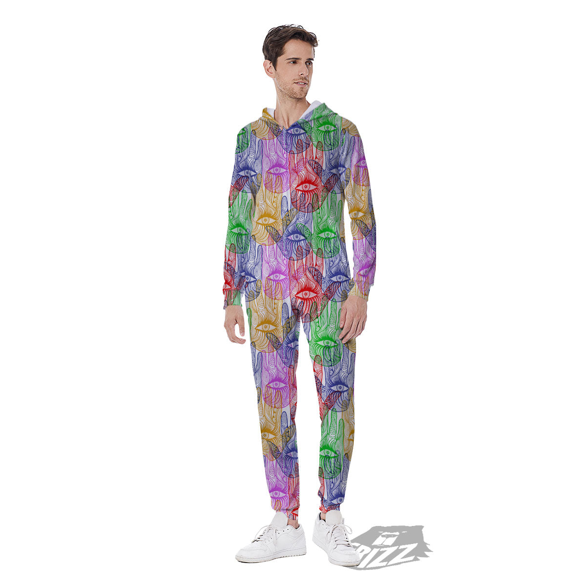 Hamsa Hand Colorful Print Men's Jumpsuit-grizzshop