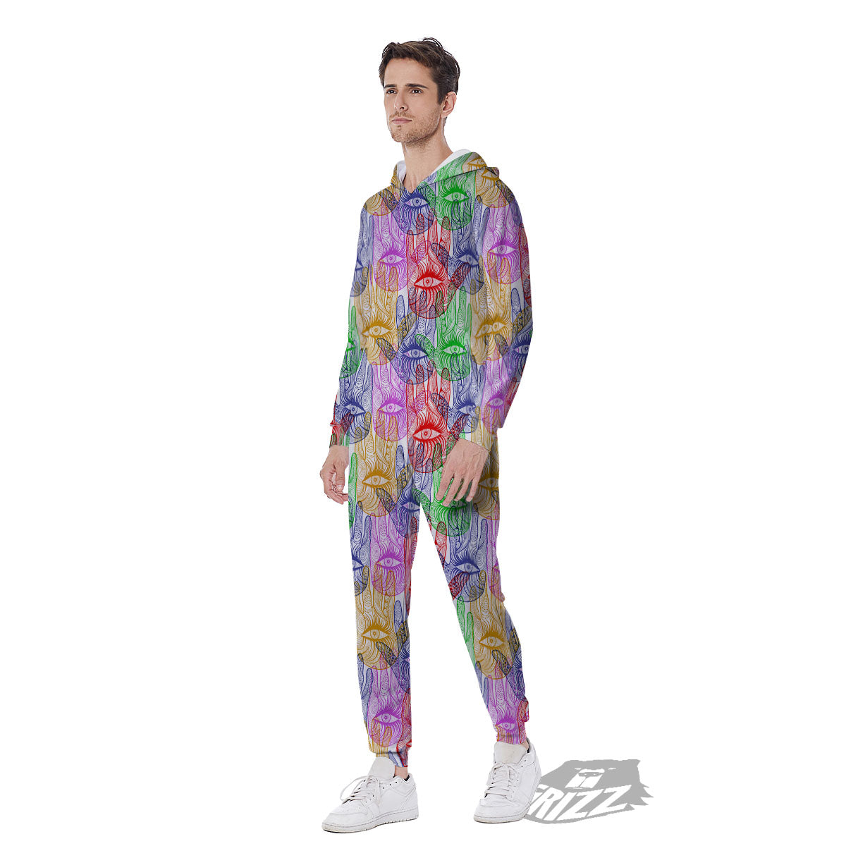 Hamsa Hand Colorful Print Men's Jumpsuit-grizzshop