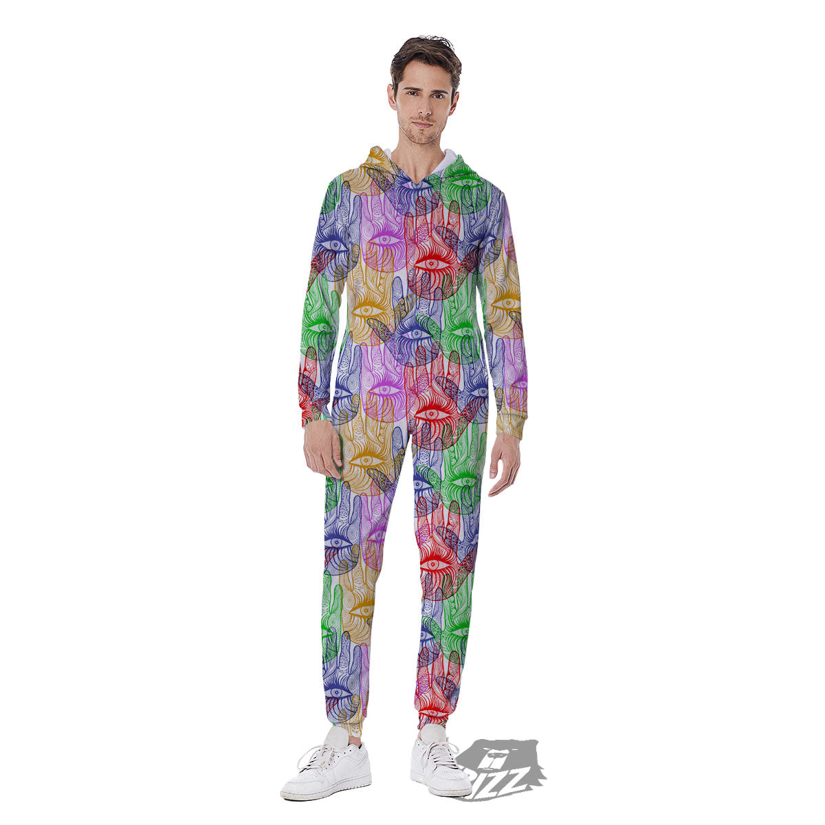 Hamsa Hand Colorful Print Men's Jumpsuit-grizzshop