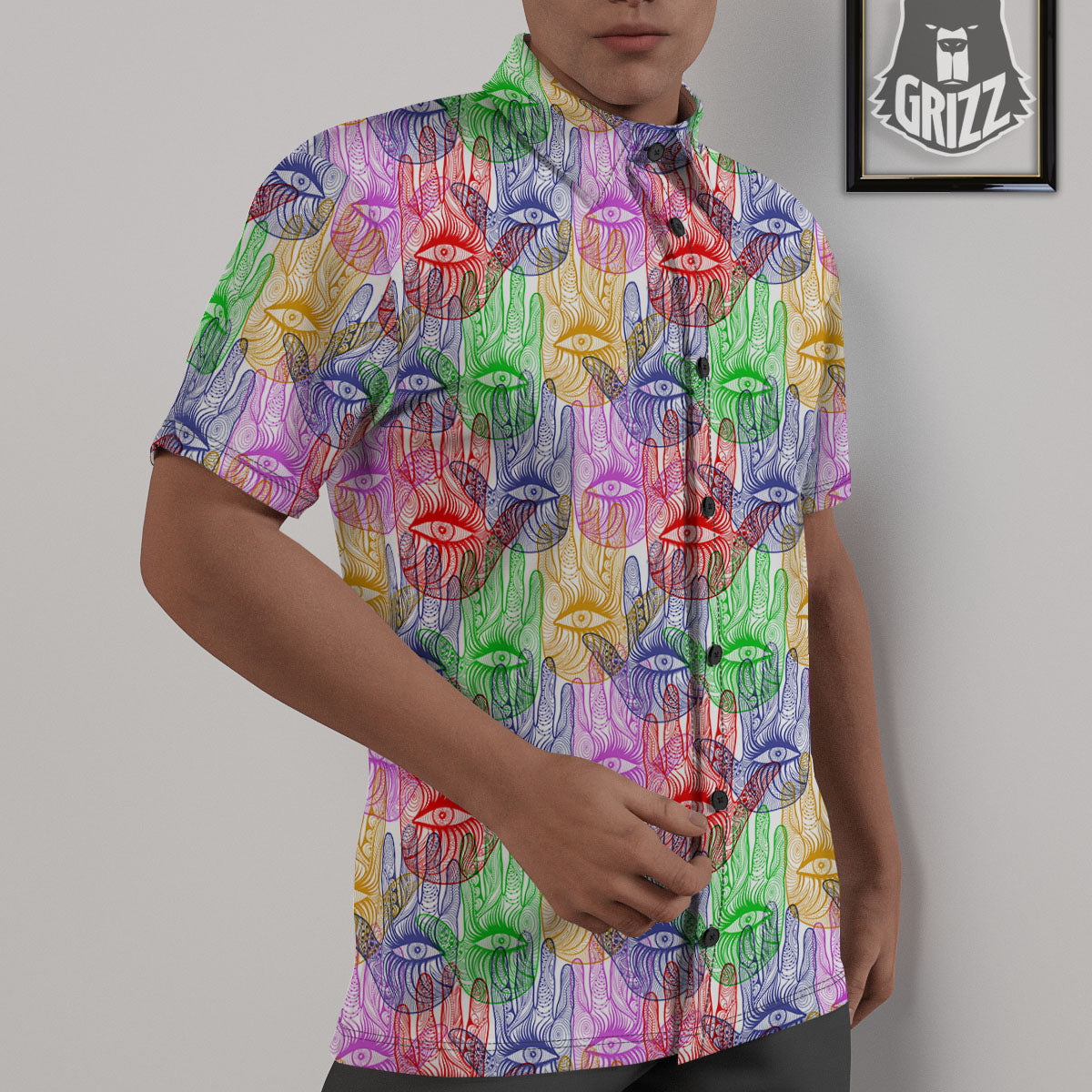 Hamsa Hand Colorful Print Untucked Shirts-grizzshop