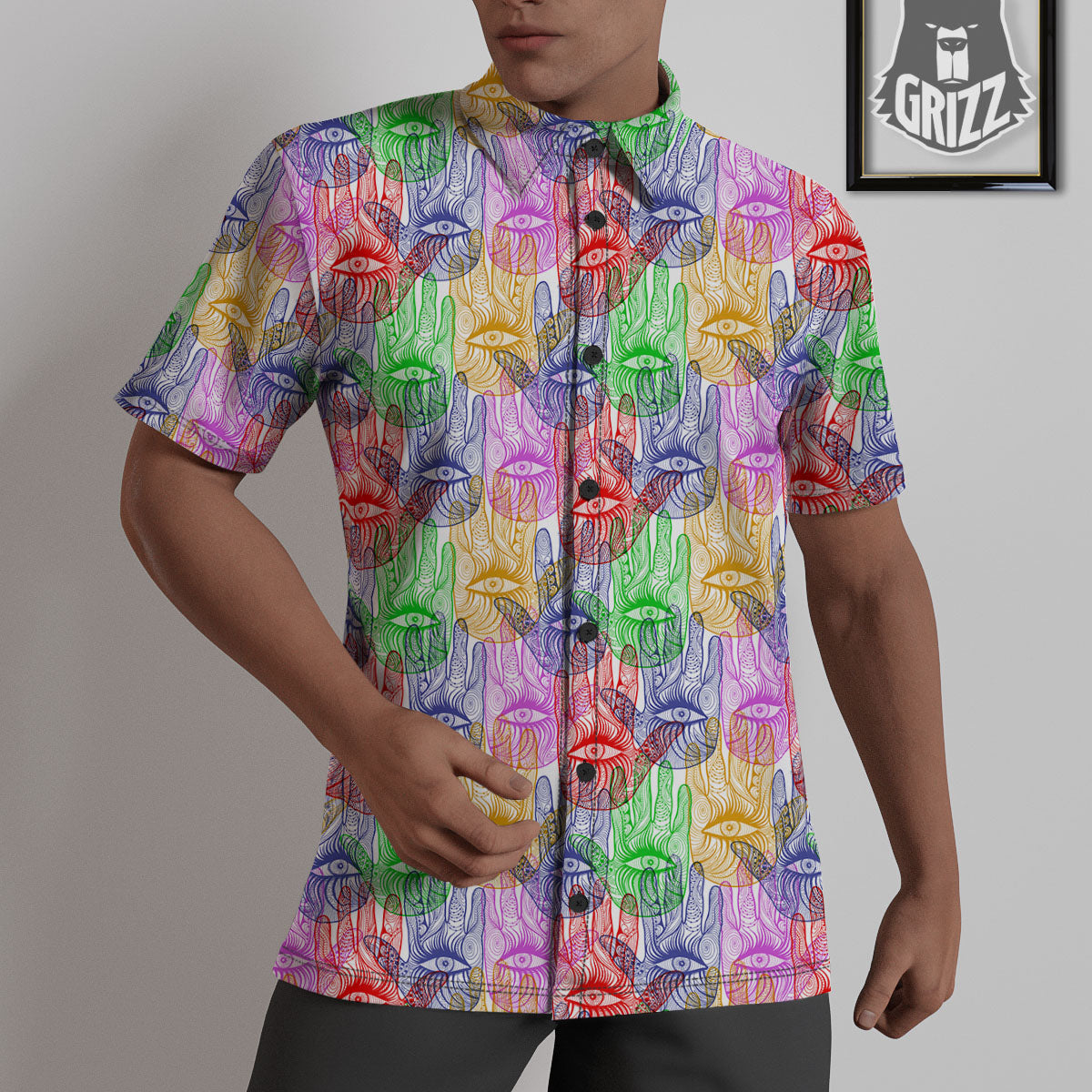Hamsa Hand Colorful Print Untucked Shirts-grizzshop