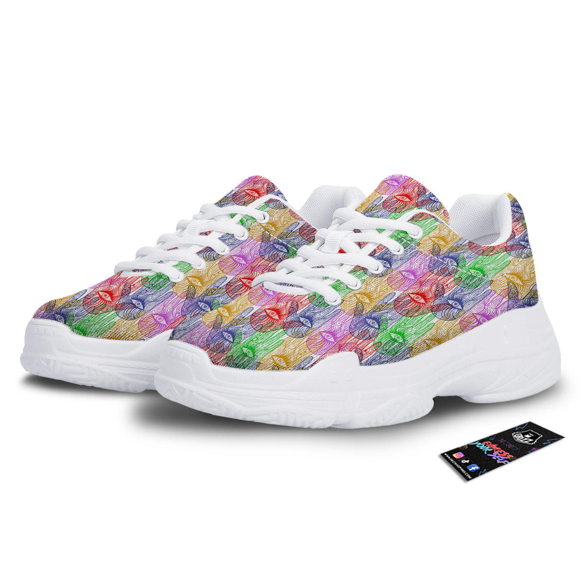 Hamsa Hand Colorful Print White Chunky Shoes-grizzshop