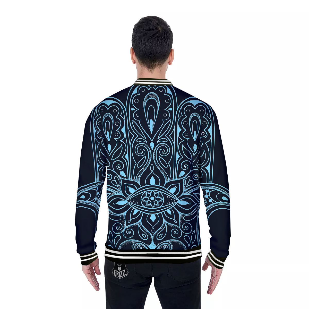 Hamsa Hand Fatima Spirital Print Baseball Jacket-grizzshop