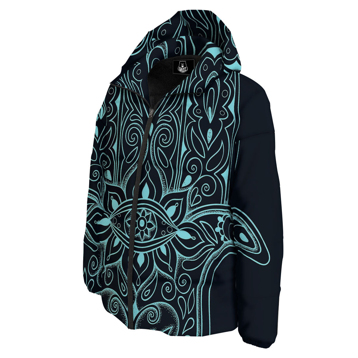 Hamsa Hand Fatima Spirital Print Down Jacket-grizzshop