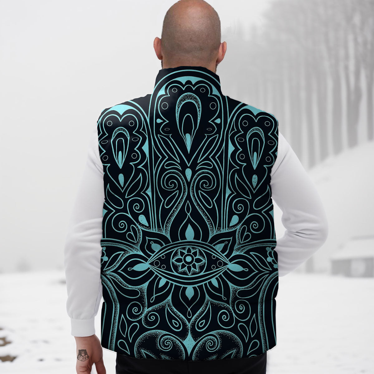 Hamsa Hand Fatima Spirital Print Down Vest