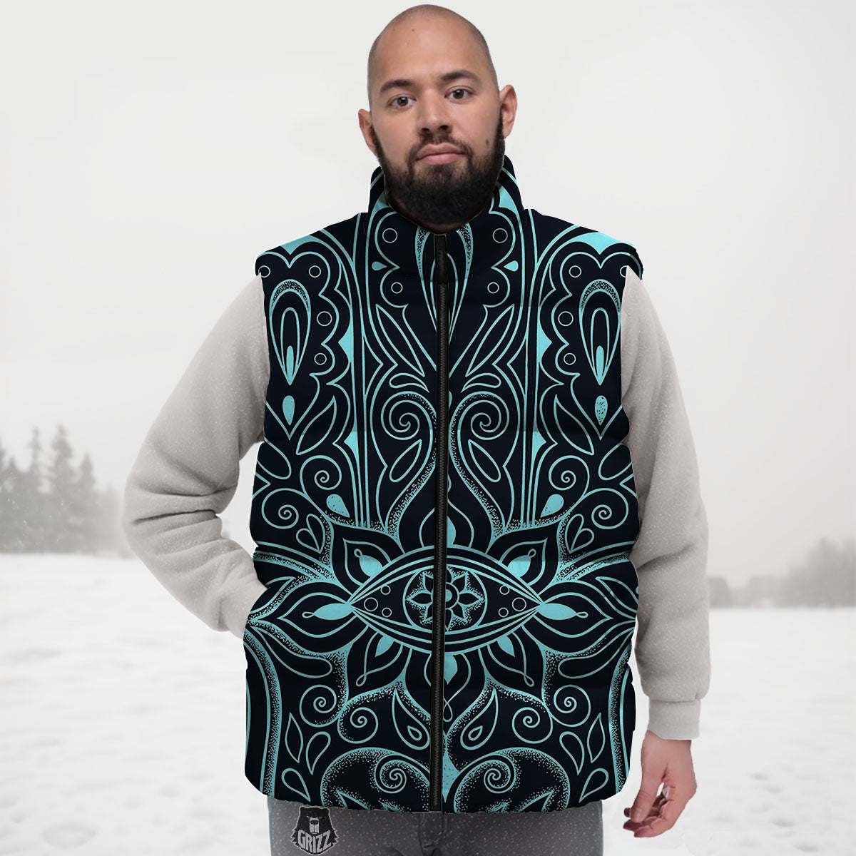 Hamsa Hand Fatima Spirital Print Down Vest