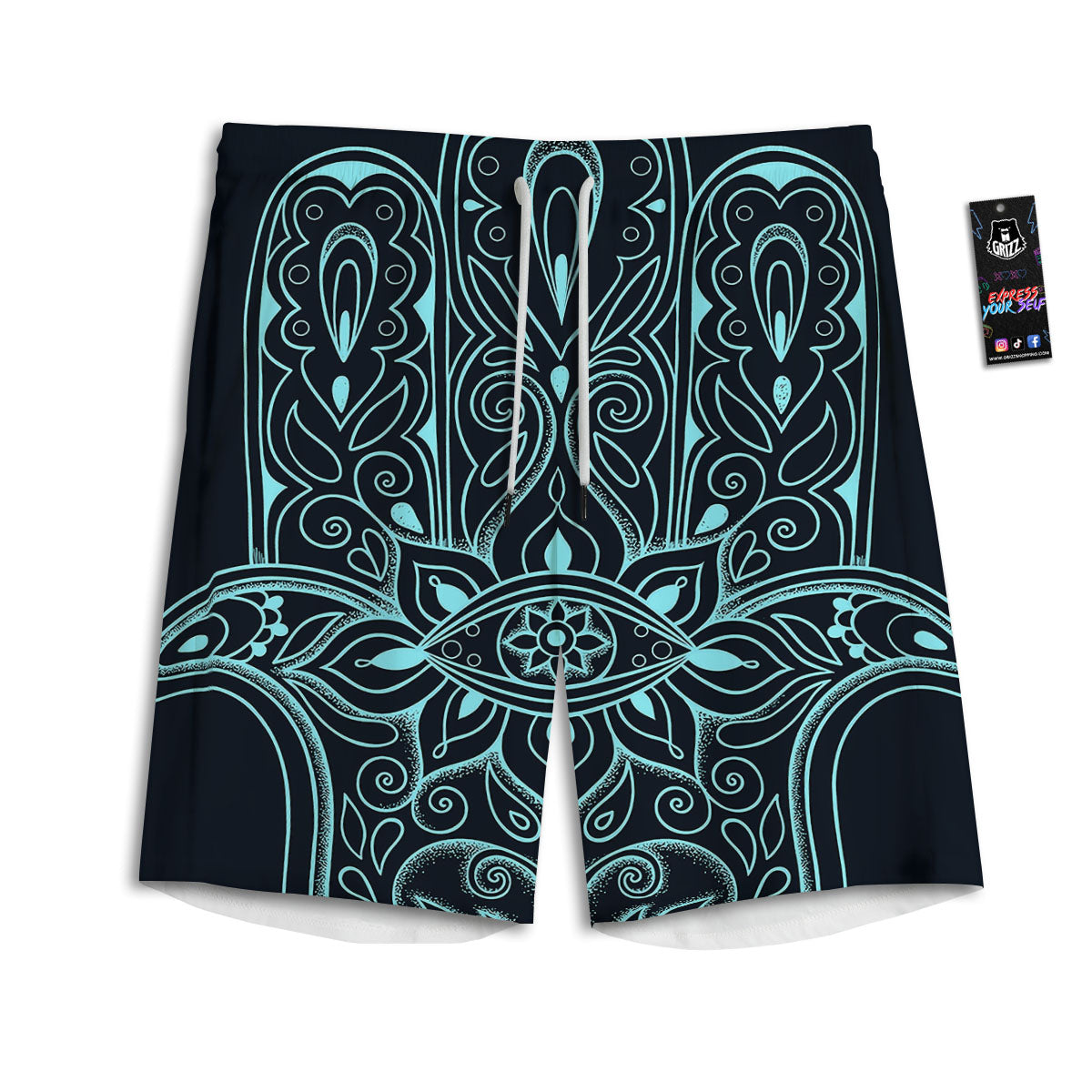 Hamsa Hand Fatima Spirital Print Men's Athletic Shorts