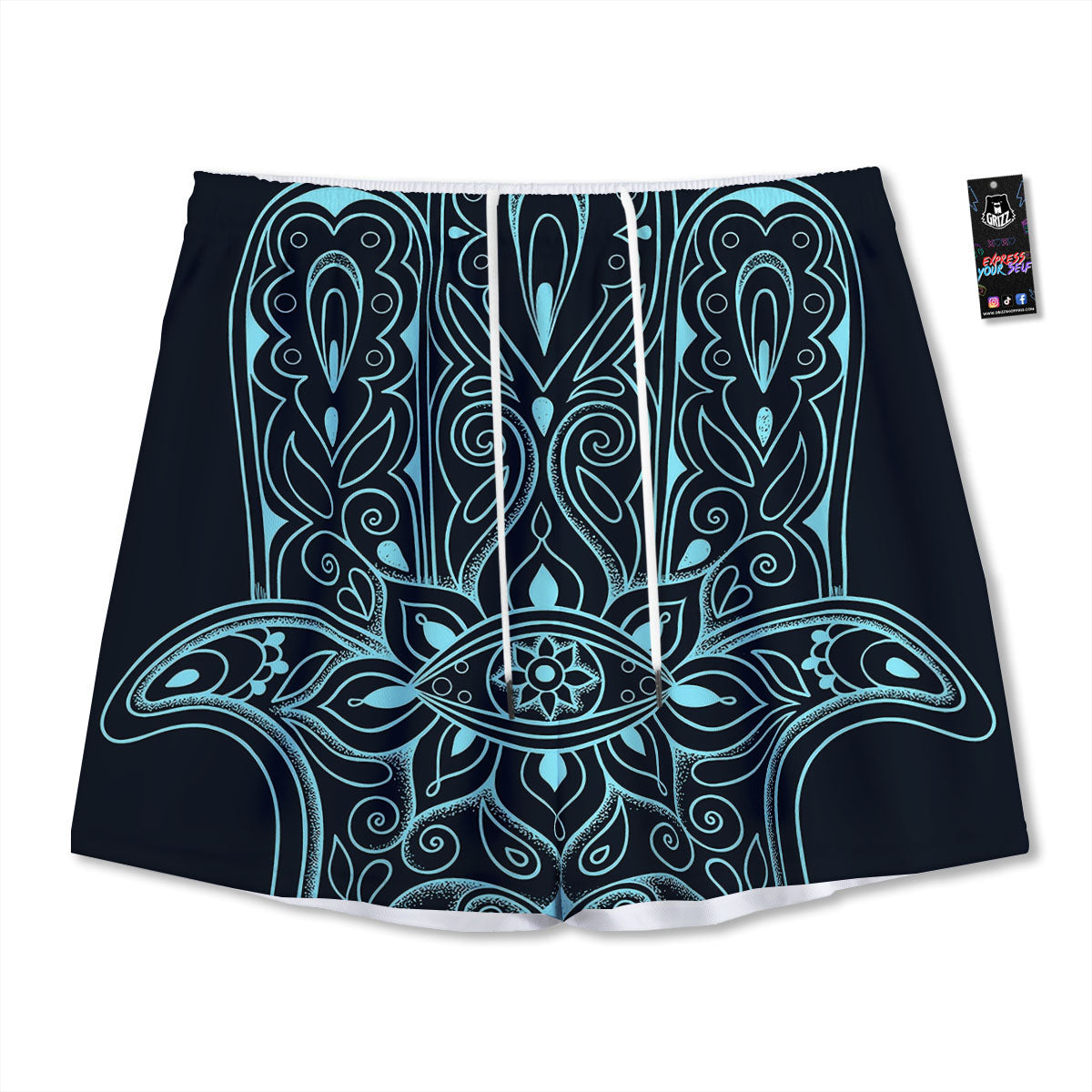 Hamsa Hand Fatima Spirital Print Mesh Shorts