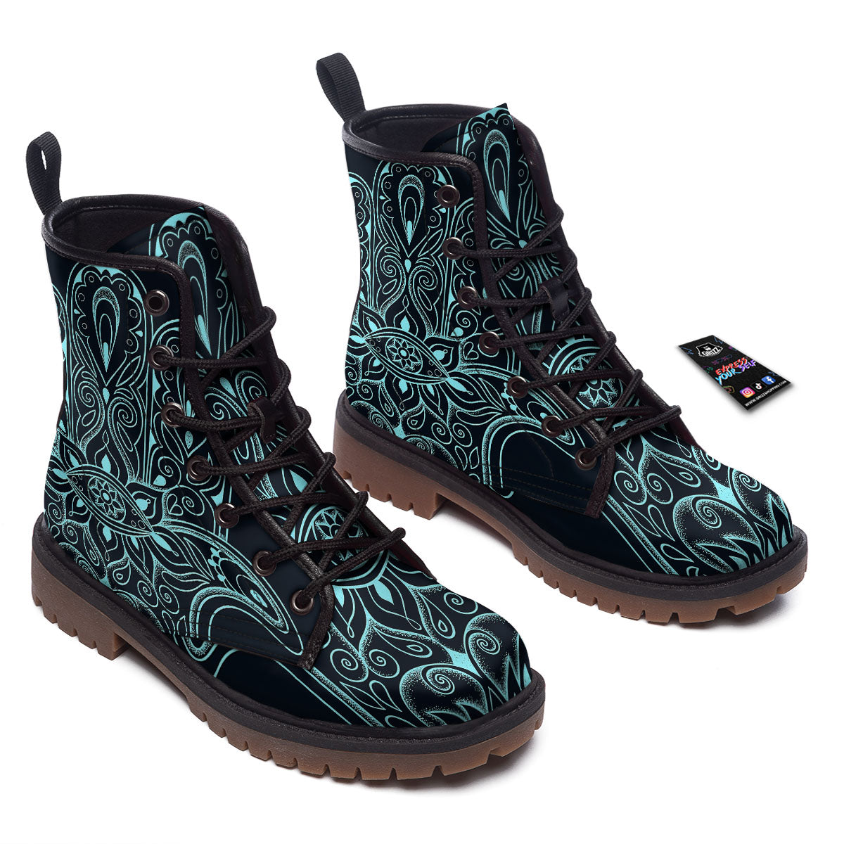 Hamsa Hand Fatima Spirital Print Work Boots-grizzshop