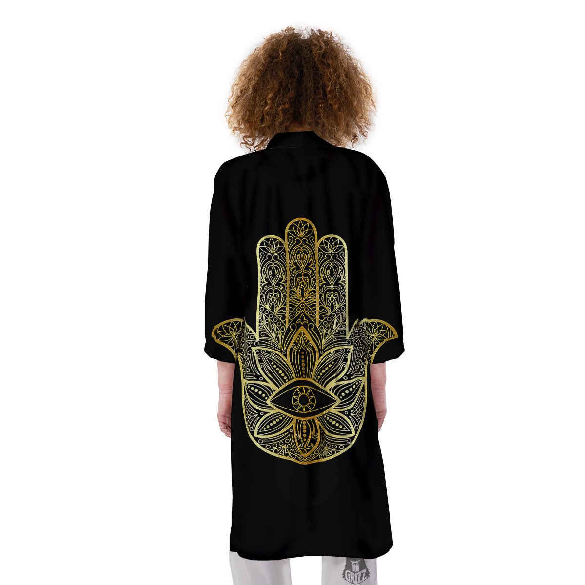 Hamsa Hand Gold Print Kimono-grizzshop