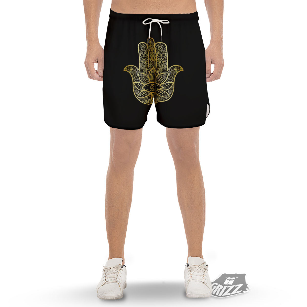 Hamsa Hand Gold Print Men's Gym Shorts-grizzshop