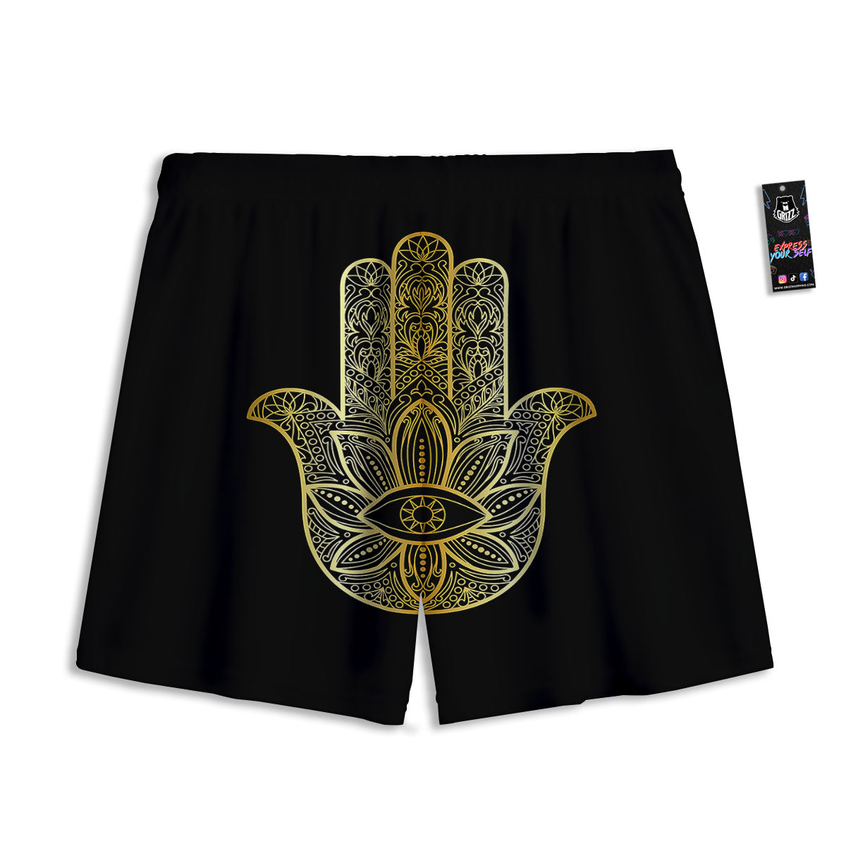 Hamsa Hand Gold Print Mesh Shorts