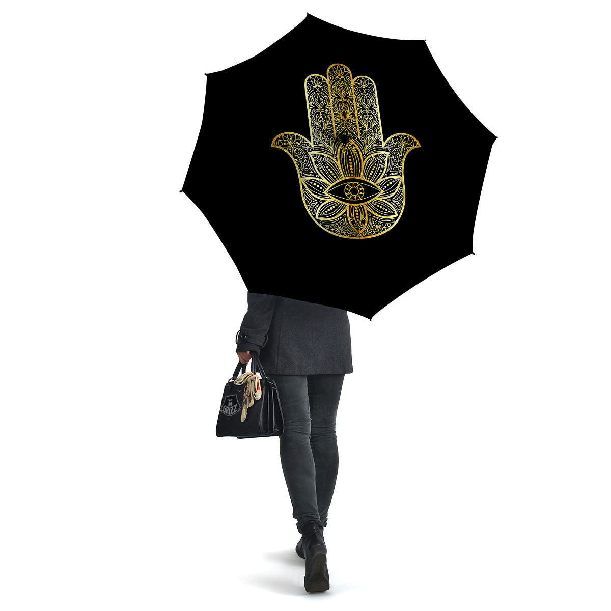 Hamsa Hand Gold Print Umbrella-grizzshop