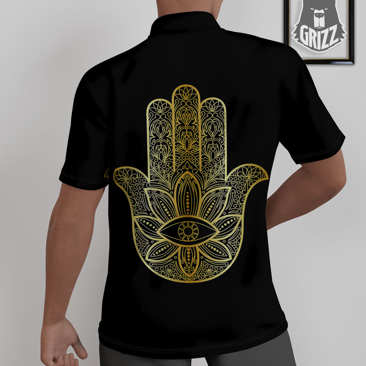Hamsa Hand Gold Print Untucked Shirts-grizzshop