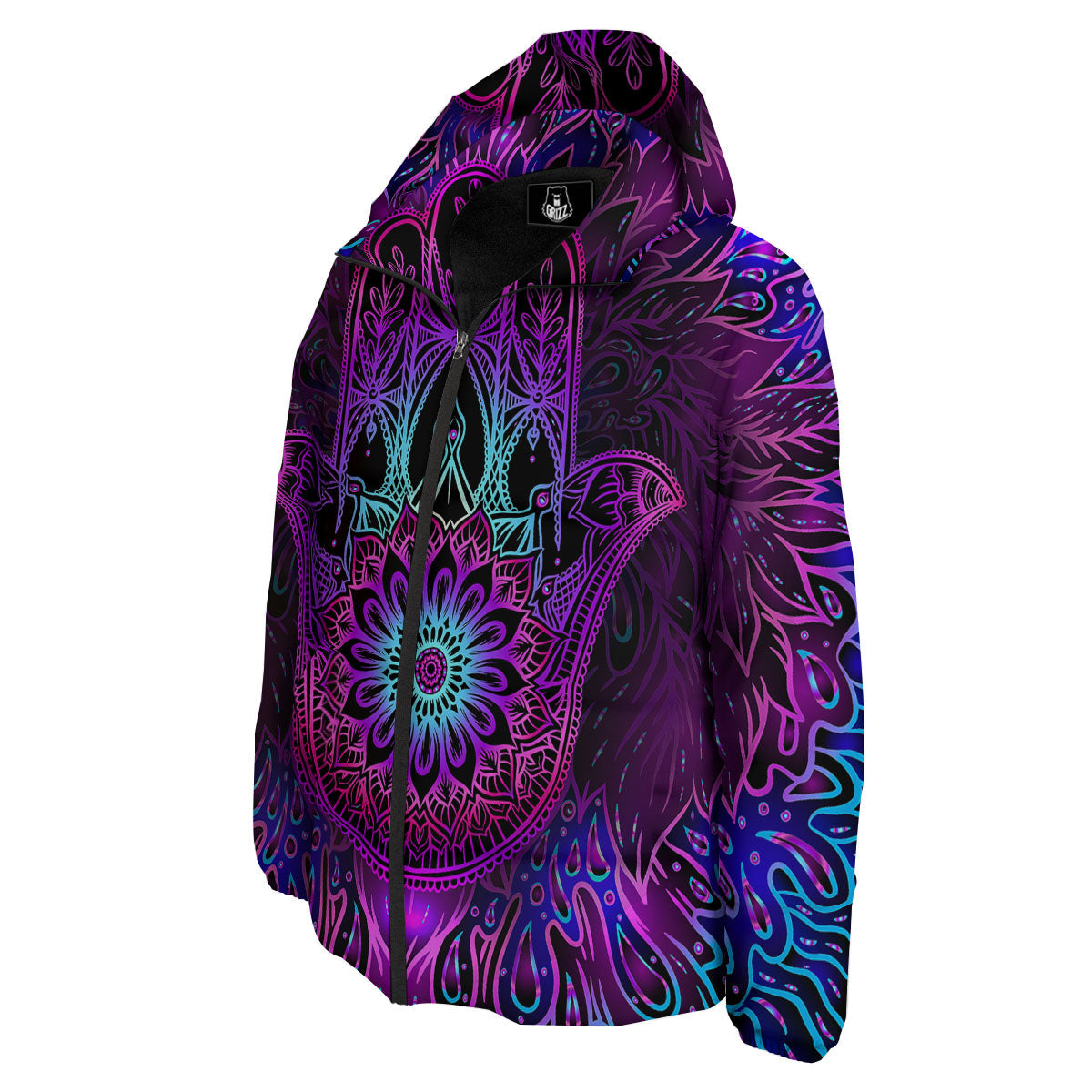 Hamsa Hand Purple Print Down Jacket-grizzshop