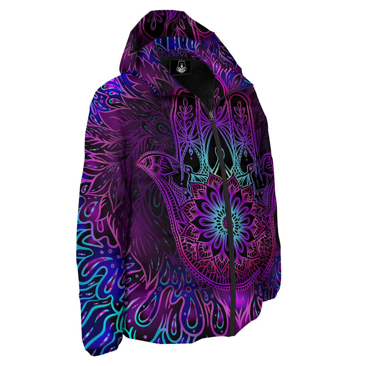 Hamsa Hand Purple Print Down Jacket-grizzshop