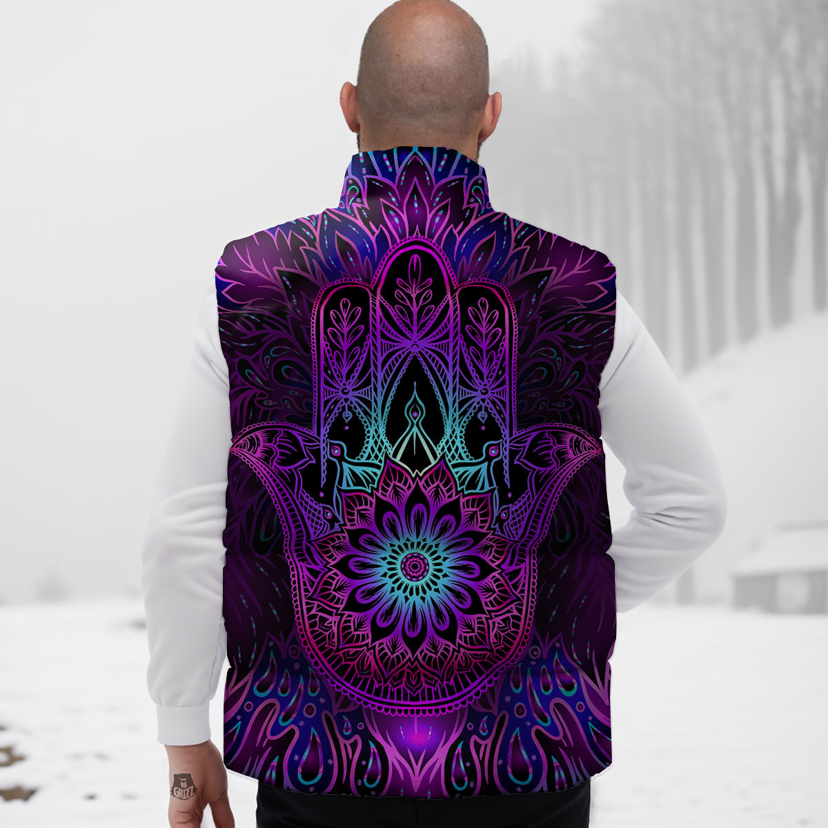 Hamsa Hand Purple Print Down Vest