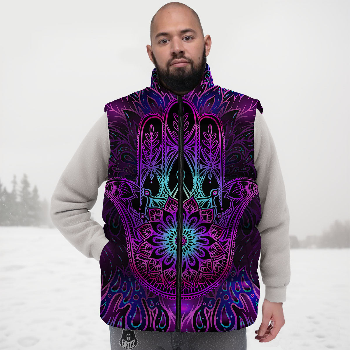 Hamsa Hand Purple Print Down Vest