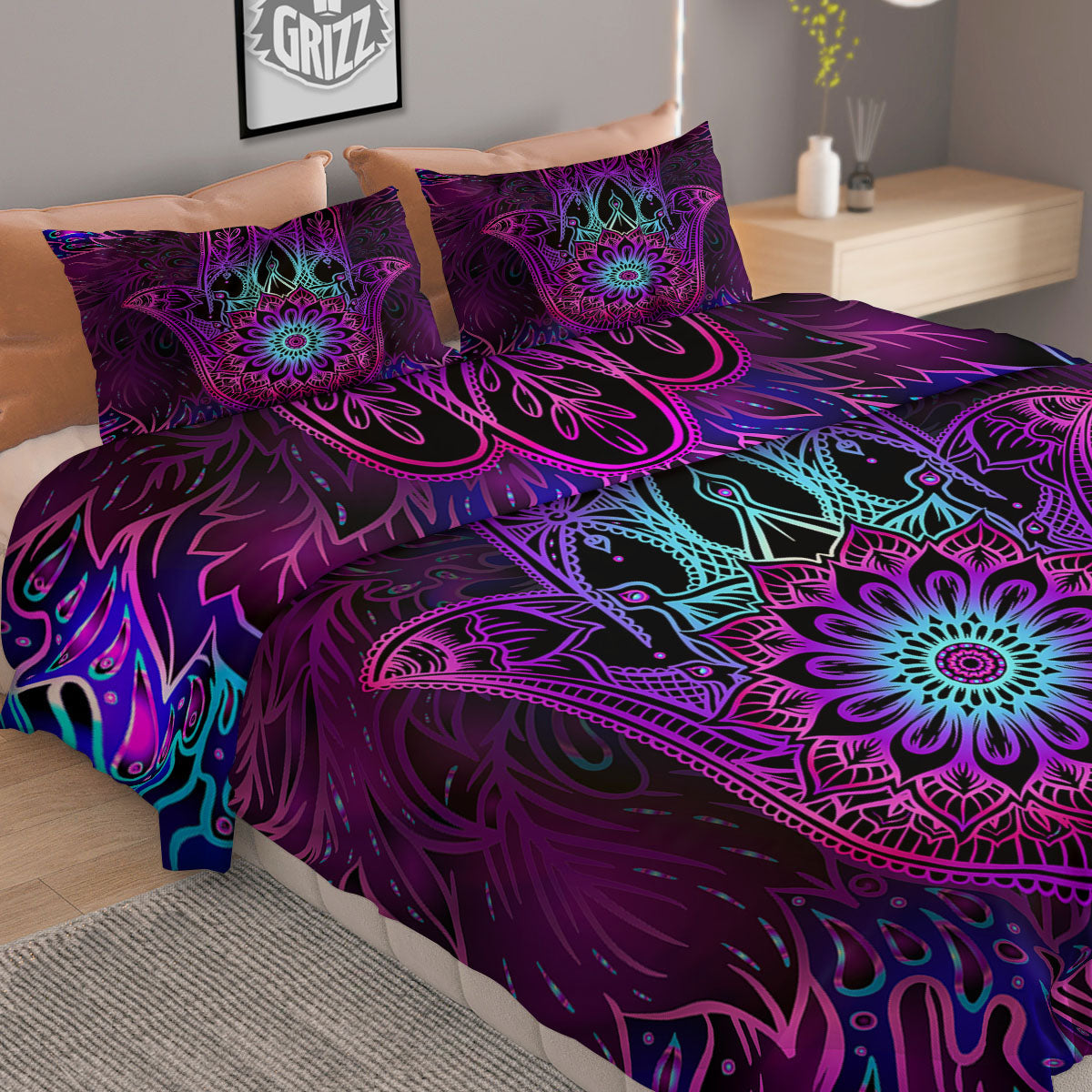 Grey Digital Camo Black Print Pattern Duvet Cover Bedding Set