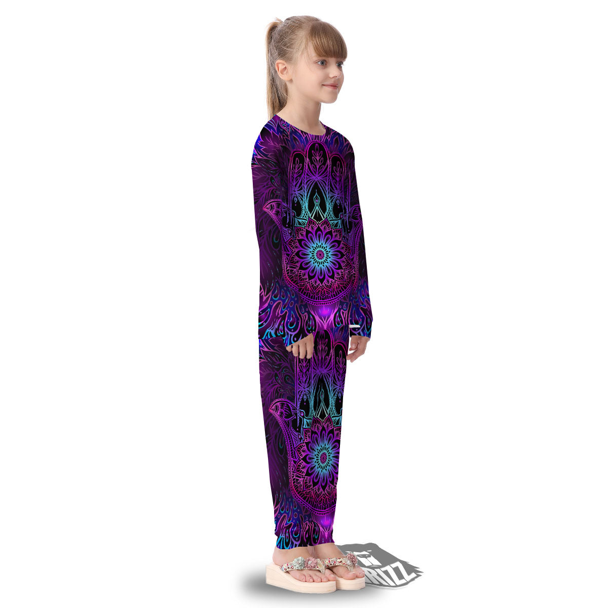 Hamsa Hand Purple Print Kid's Pajamas-grizzshop