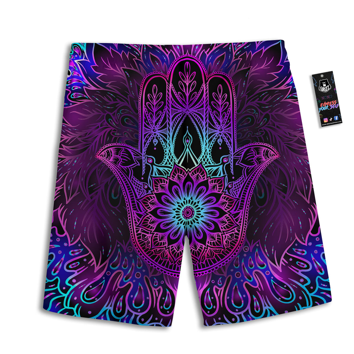 Hamsa Hand Purple Print Men's Athletic Shorts