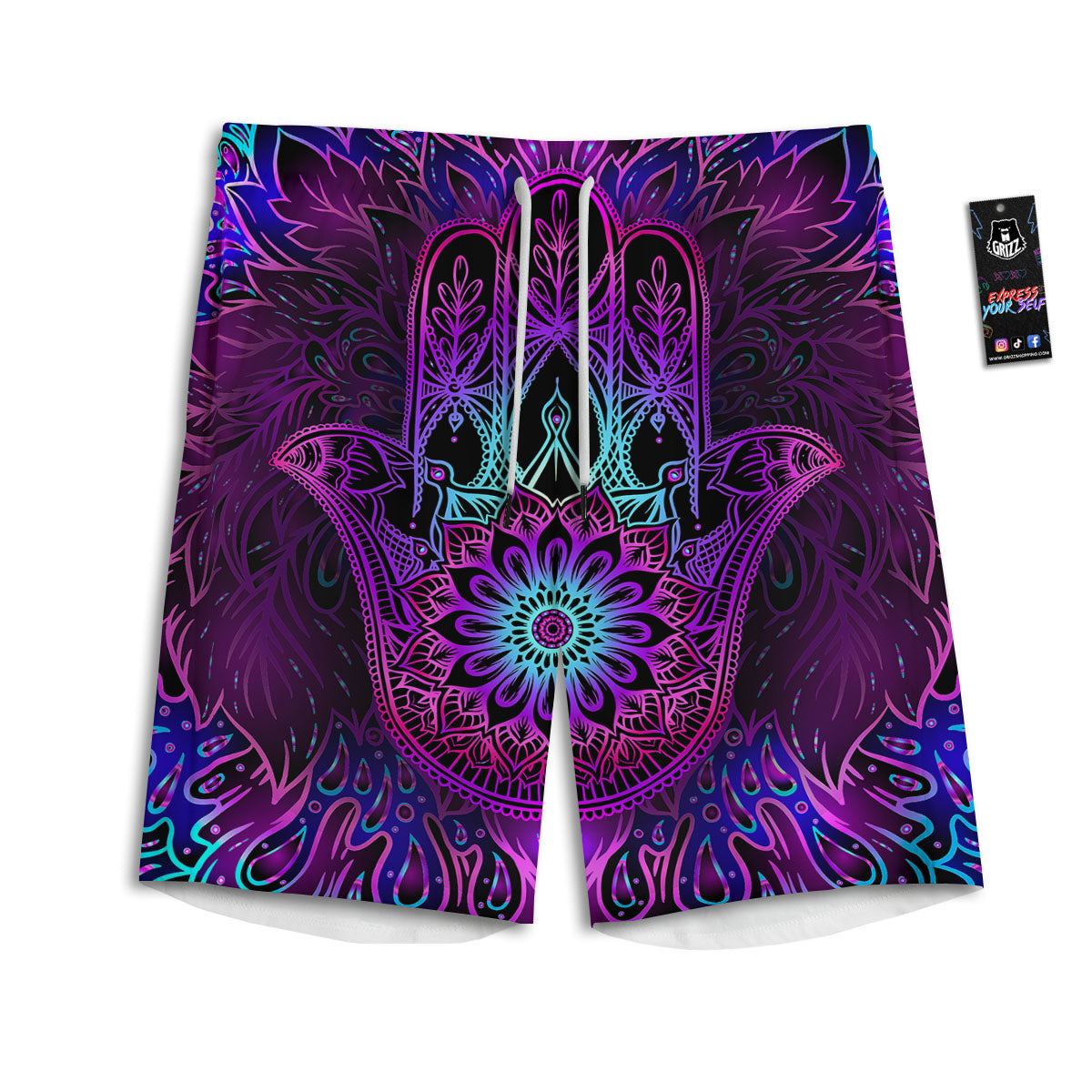 Hamsa Hand Purple Print Men's Athletic Shorts