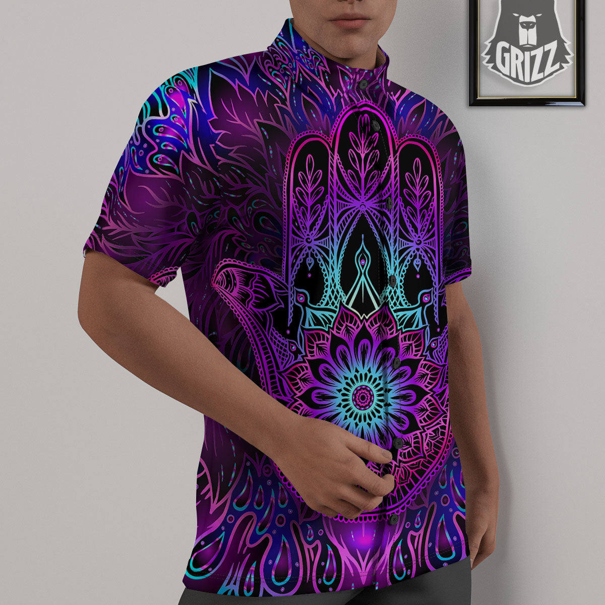Hamsa Hand Purple Print Untucked Shirts-grizzshop