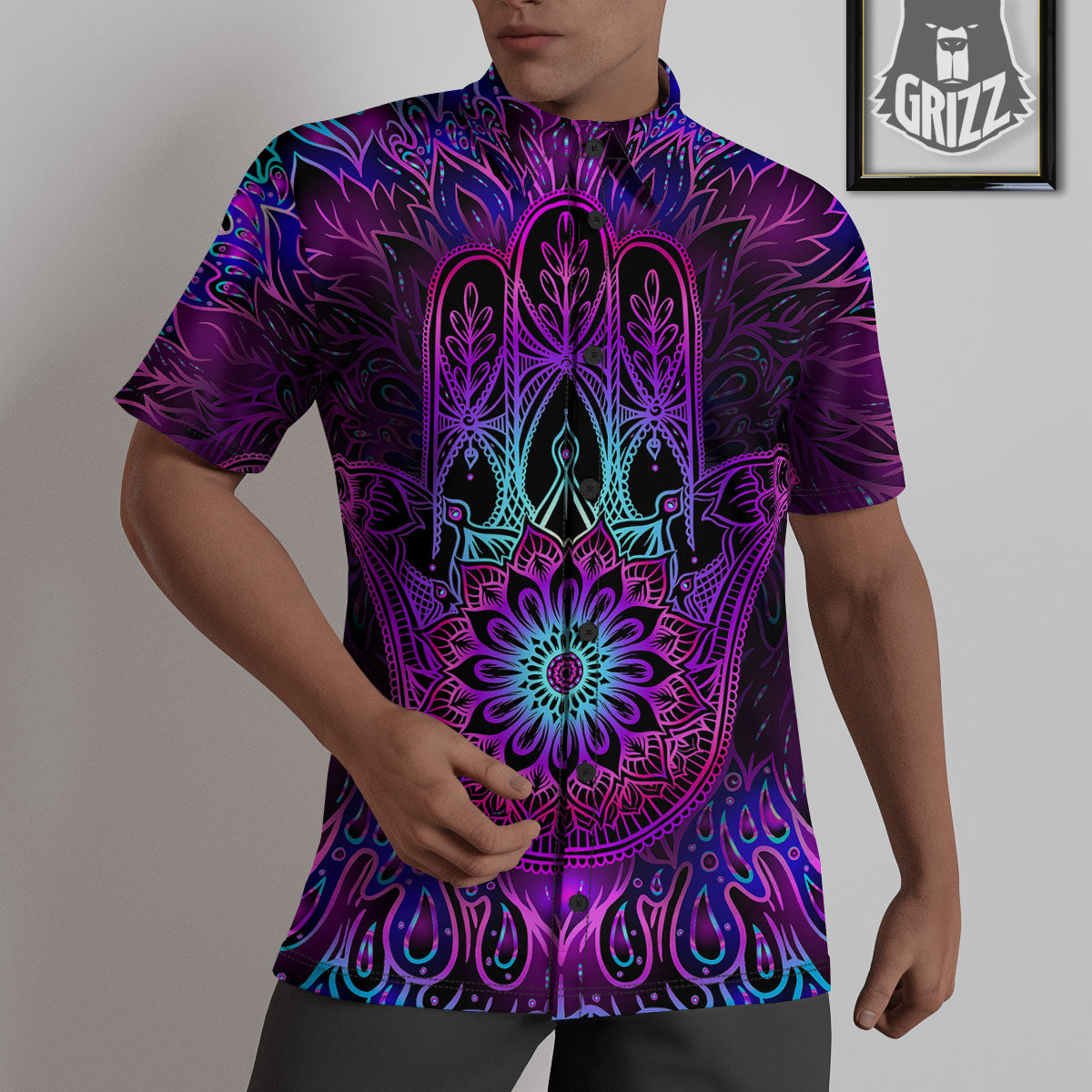 Hamsa Hand Purple Print Untucked Shirts-grizzshop